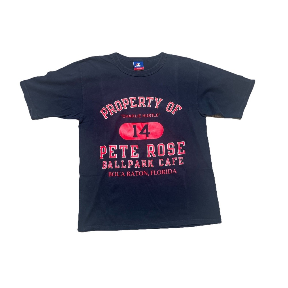 Vtg Champion Pete Rose Ballpark Cafe Tshirt Navy Size Medium‎ Boca Raton